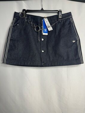 adidas Indigo Denim Mini Skirt with Silver Chain Accent, size 34  New